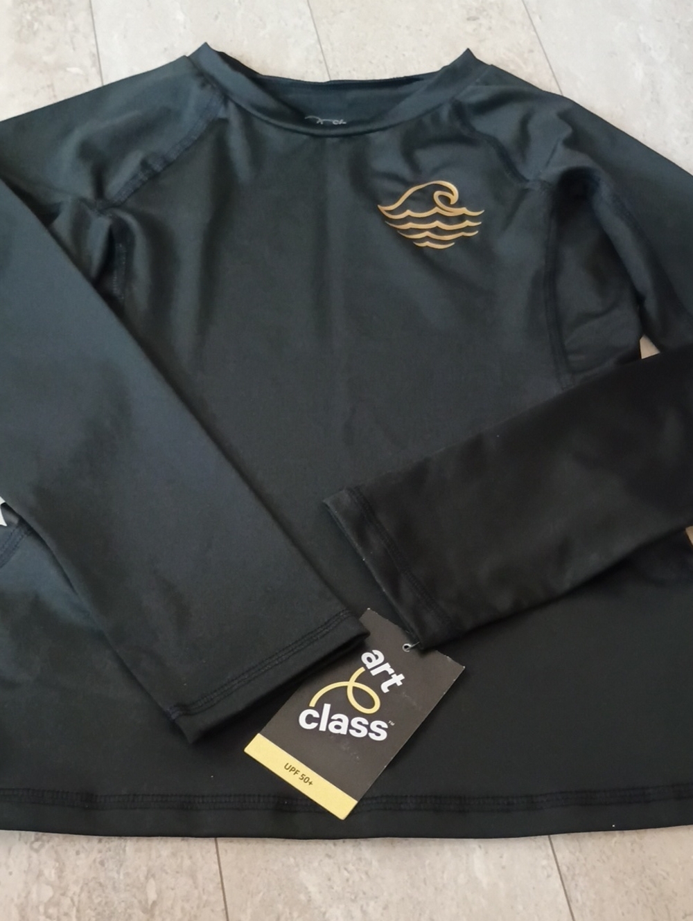art class Black Rash Guard with Gold Wave Emblem